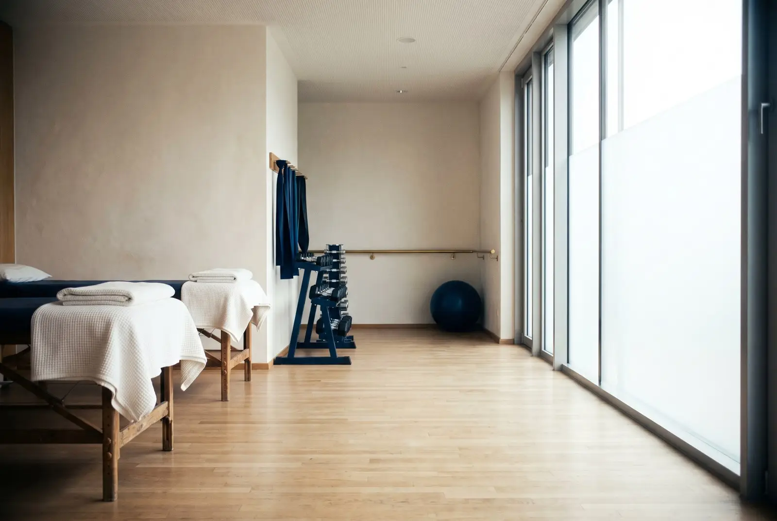 Fitnessraum mit Hanteln und Ball
