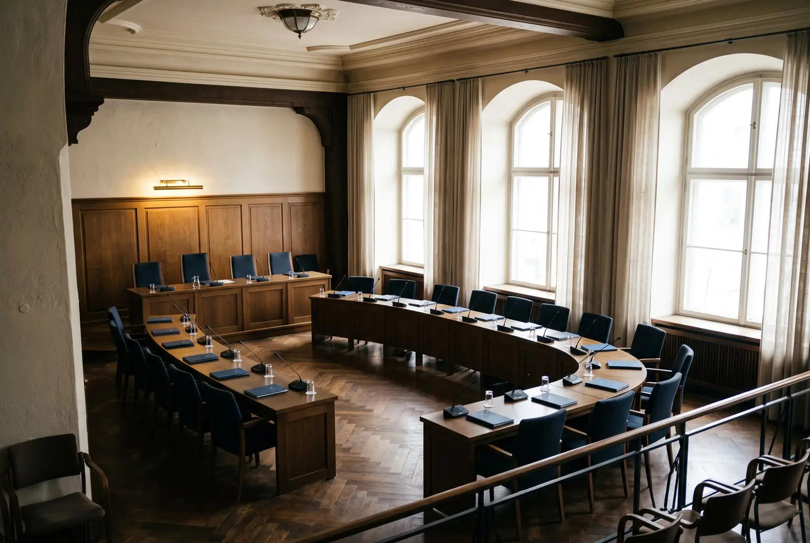 Konferenzraum mit Holztisch und Stühlen